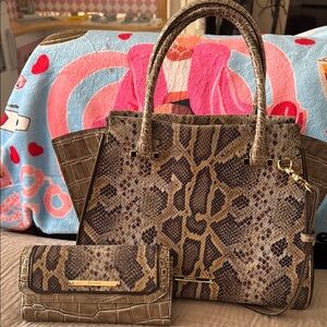 Brahmin Brown Satchel with Exotic Snake Print